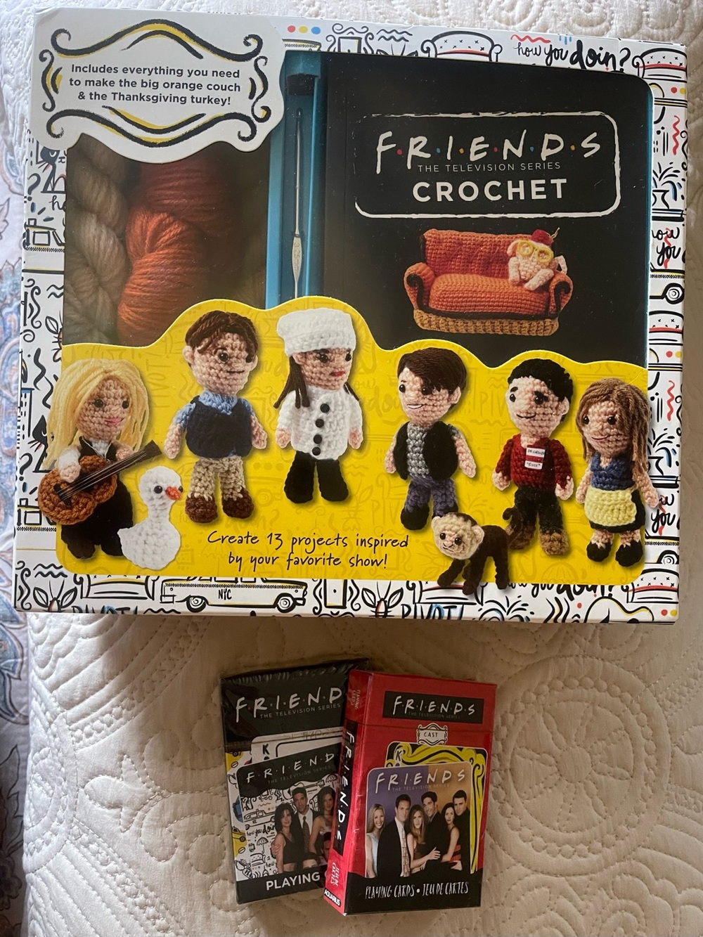 FRIENDS Crochet Set & 2 sets of playing cards.